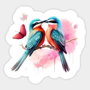 Valentine Kissing Bee Eater Bird Couple Sticker